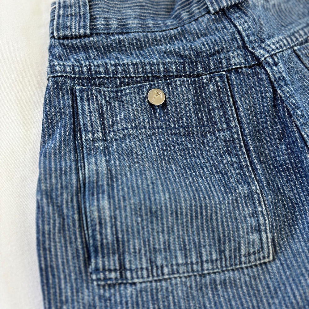 Vintage 90s Y2K High Rise Blue Hickory Stripe Denim Jean Shorts Small 26 - Picture 9 of 15